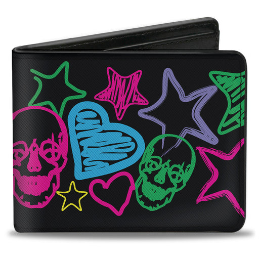 Bi-Fold Wallet - Sketch Skull Star Heart White Multi Color Bi-Fold Wallets Buckle-Down   