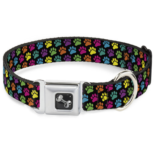 Dog Bone Seatbelt Buckle Collar - Paw Print Black/Multi Color Seatbelt Buckle Collars Buckle-Down   