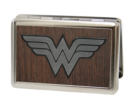 Business Card Holder - LARGE - Wonder Woman Logo Marquetry Black Walnut Metal Metal ID Cases DC Comics   