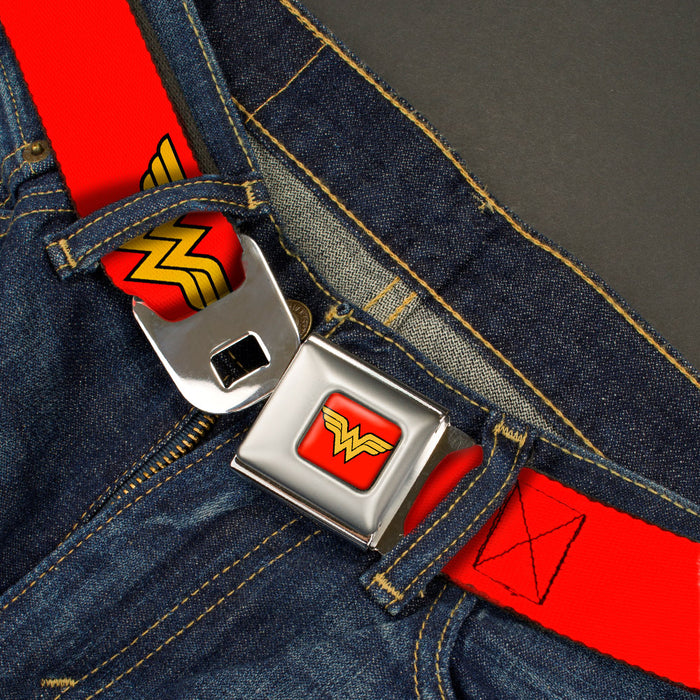 Wonder Woman Logo Full Color Red Seatbelt Belt - Wonder Woman Logo Red Webbing Seatbelt Belts DC Comics   