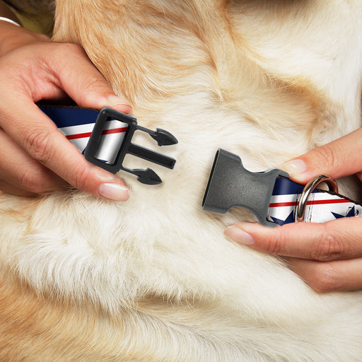 Plastic Clip Collar - Americana Diagonal Stars & Stripes White/Red/Blue Plastic Clip Collars Buckle-Down   