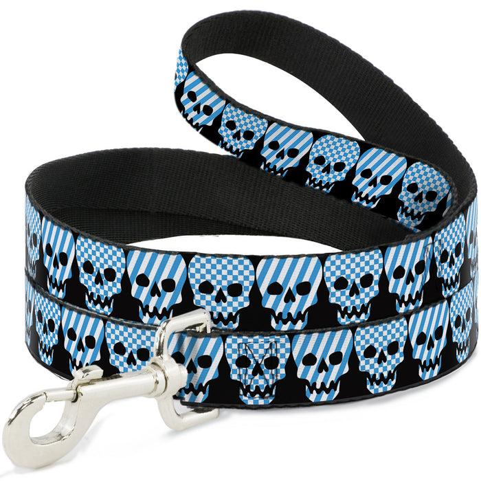 Dog Leash - Checker & Stripe Skulls Black/White/Baby Blue Dog Leashes Buckle-Down   