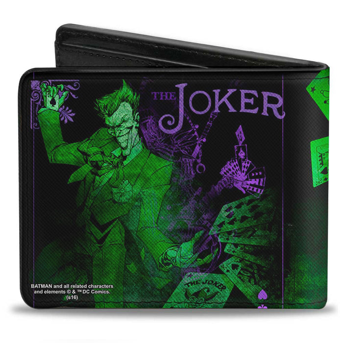 Bi-Fold Wallet - THE JOKER Card Flipping Poses Black Greens Purples Bi-Fold Wallets DC Comics   