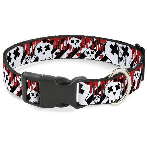 Plastic Clip Collar - Girlie Skull Black/White w/Red Paint Drips Plastic Clip Collars Buckle-Down   