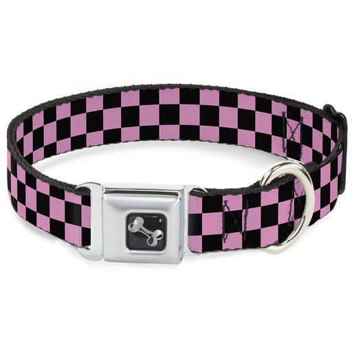 Dog Bone Seatbelt Buckle Collar - Checker Black/Baby Pink Seatbelt Buckle Collars Buckle-Down   