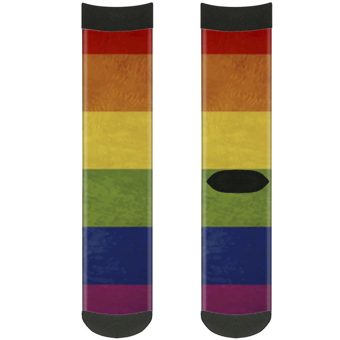Sock Pair - Polyester - Flag Pride Distressed Rainbow - CREW Socks Buckle-Down   