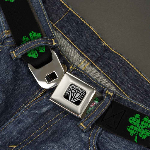 BD Wings Logo CLOSE-UP Full Color Black Silver Seatbelt Belt - St. Pat's Black/Clovers Webbing Seatbelt Belts Buckle-Down   