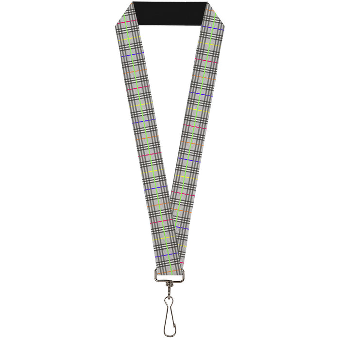 Lanyard - 1.0" - Plaid Gray Multi Neon Lanyards Buckle-Down   