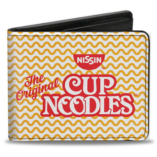 Bi-Fold Wallet - THE ORIGINAL CUP NOODLES Logo Noodle Wave White Orange Red Bi-Fold Wallets Nissin Foods   