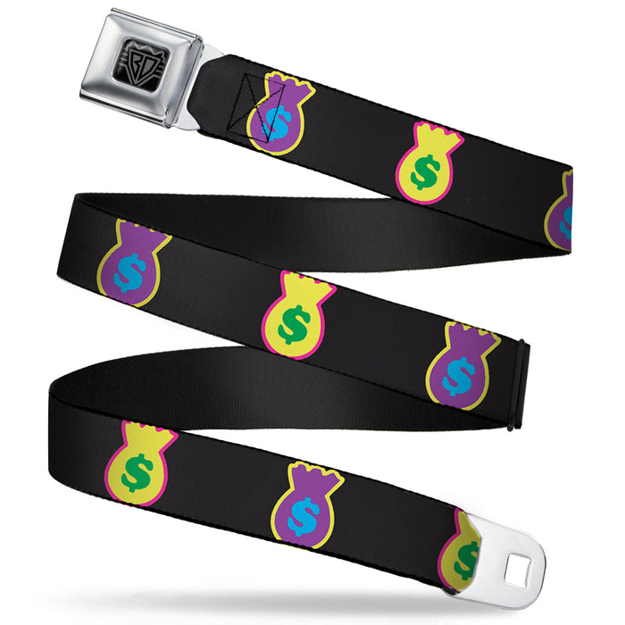 BD Wings Logo CLOSE-UP Full Color Black Silver Seatbelt Belt - Money Bags Black/Multi Color Webbing Seatbelt Belts Buckle-Down   