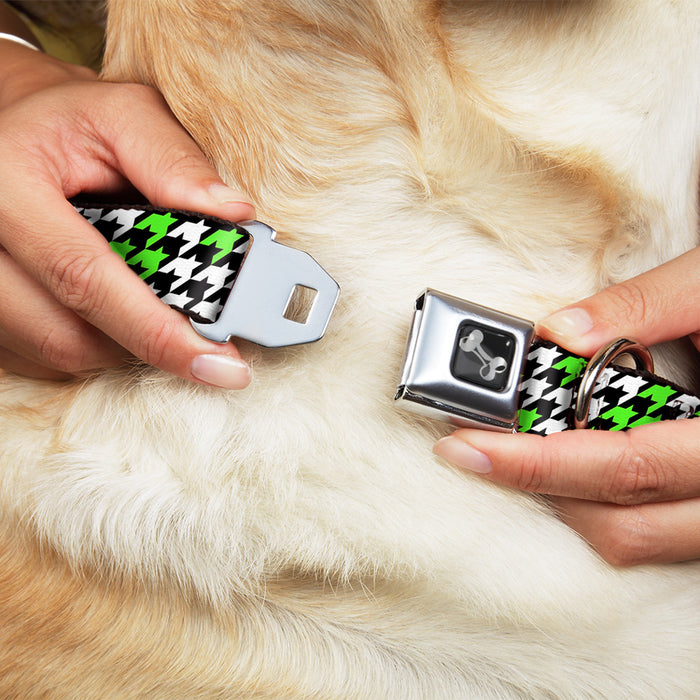 Dog Bone Seatbelt Buckle Collar - Houndstooth Black/White/Neon Green Seatbelt Buckle Collars Buckle-Down   
