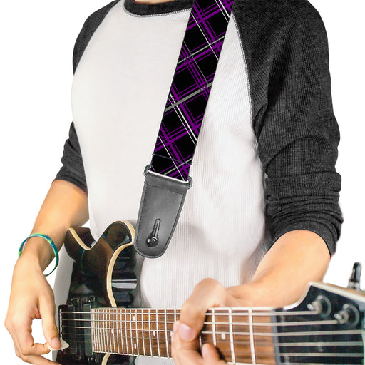 Guitar Strap - Plaid Black Purple Gray Guitar Straps Buckle-Down   