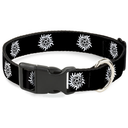 Plastic Clip Collar - Winchester Pentagram Repeat Black/White Plastic Clip Collars Supernatural   