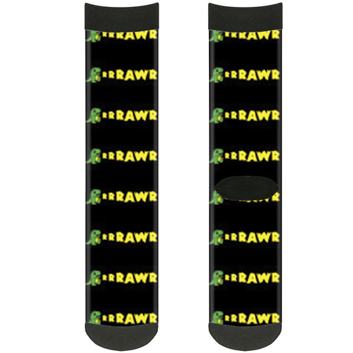 Sock Pair - Polyester - RRRAWR Dinosaur Black Green Yellow - CREW Socks Buckle-Down   
