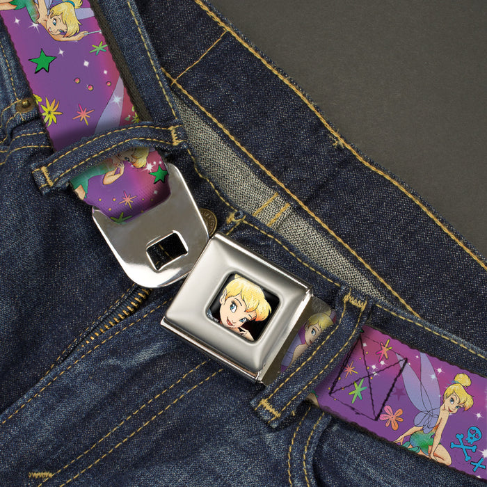 Tinker Bell CLOSE-UP Full Color Seatbelt Belt - Tinker Bell Poses/Flowers/Stars/Skull Purple Webbing Seatbelt Belts Disney   