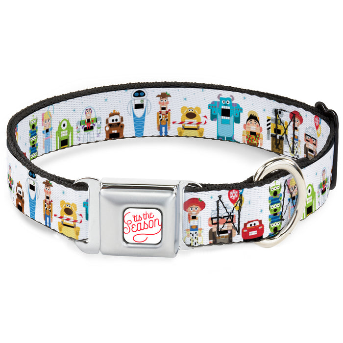Pixar TIS THE SEASON Script Full Color White/Red Seatbelt Buckle Collar - Pixar Holiday Collection Nutcracker Characters Lineup/Stars White/Blues Seatbelt Buckle Collars Disney   