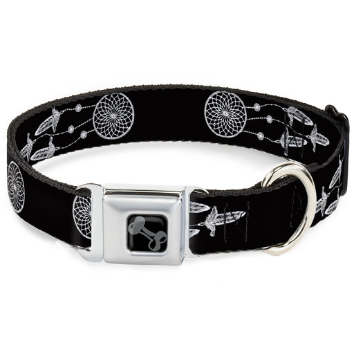 Dog Bone Black/Silver Seatbelt Buckle Collar - Dream Catcher Black/White Seatbelt Buckle Collars Buckle-Down   