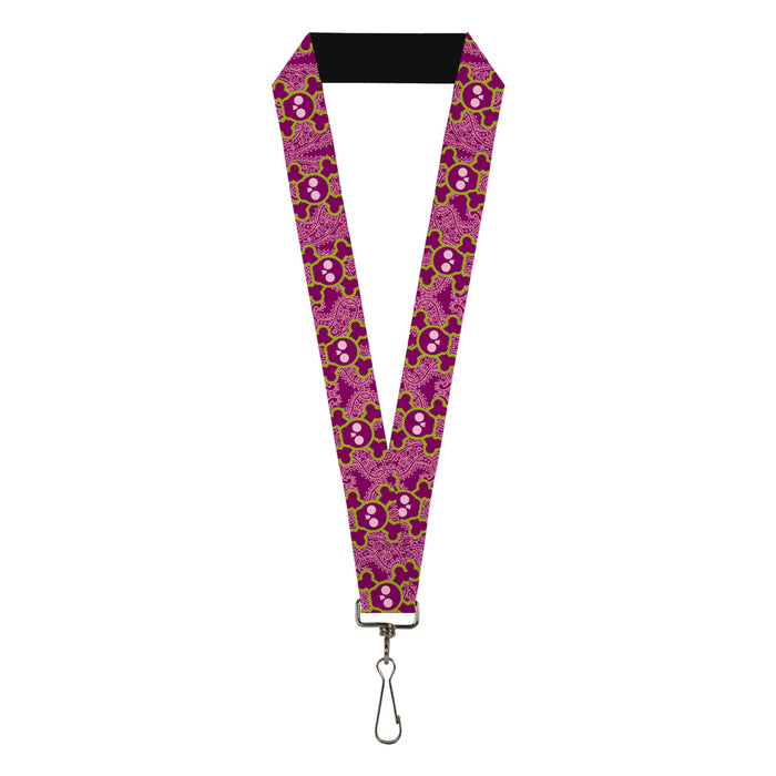 Lanyard - 1.0" - Cute Skulls w Paisley Purple Pink Green Lanyards Buckle-Down   