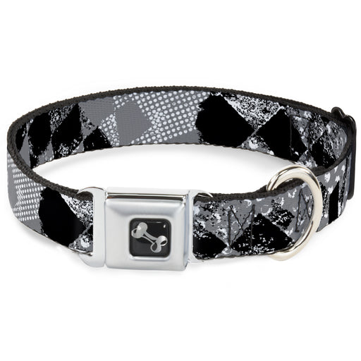 Dog Bone Seatbelt Buckle Collar - Grunge Checker Flag Black/White Seatbelt Buckle Collars Buckle-Down   