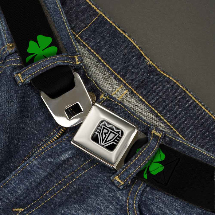 BD Wings Logo CLOSE-UP Full Color Black Silver Seatbelt Belt - St. Pat's Black/Green Webbing Seatbelt Belts Buckle-Down   