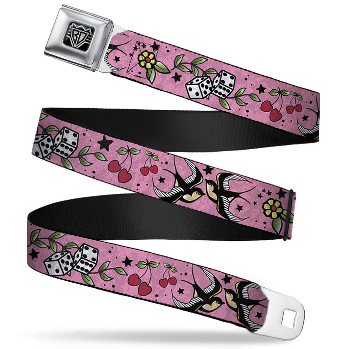 BD Wings Logo CLOSE-UP Full Color Black Silver Seatbelt Belt - Lucky CLOSE-UP Pink Webbing Seatbelt Belts Buckle-Down   
