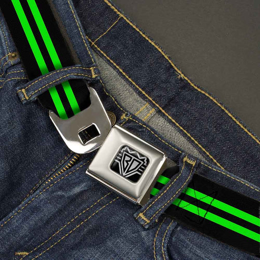 BD Wings Logo CLOSE-UP Full Color Black Silver Seatbelt Belt - Stripe Black/Green Webbing Seatbelt Belts Buckle-Down   