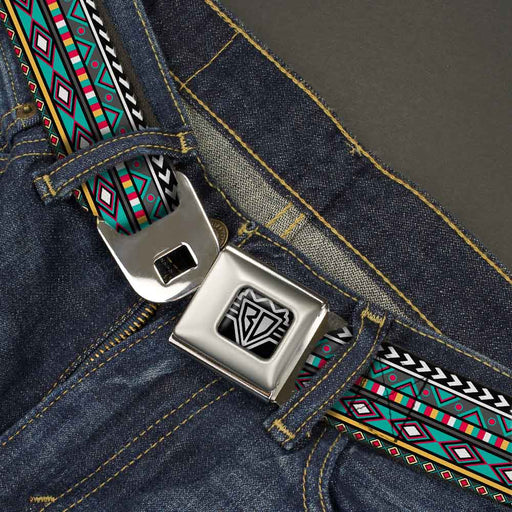 BD Wings Logo CLOSE-UP Full Color Black Silver Seatbelt Belt - Geometric5 Gray/Teal/White/Pink/Yellow Webbing Seatbelt Belts Buckle-Down   