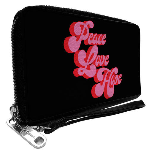 PU Zip Around Wallet Rectangle - PEACE LOVE HOPE Script Black Red Pink Clutch Zip Around Wallets Buckle-Down   