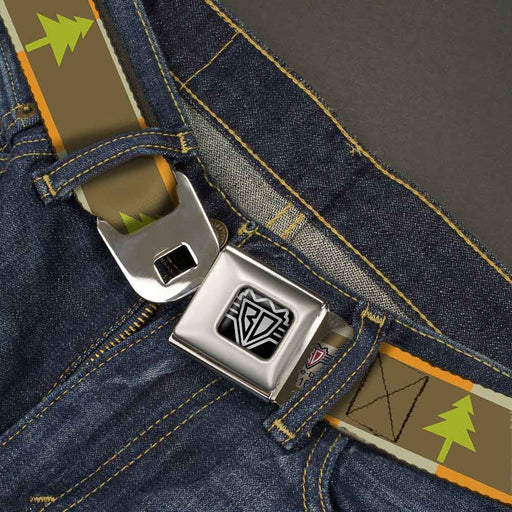 BD Wings Logo CLOSE-UP Full Color Black Silver Seatbelt Belt - Pine Trees Blocks Olive/Orange/Tan Webbing Seatbelt Belts Buckle-Down   