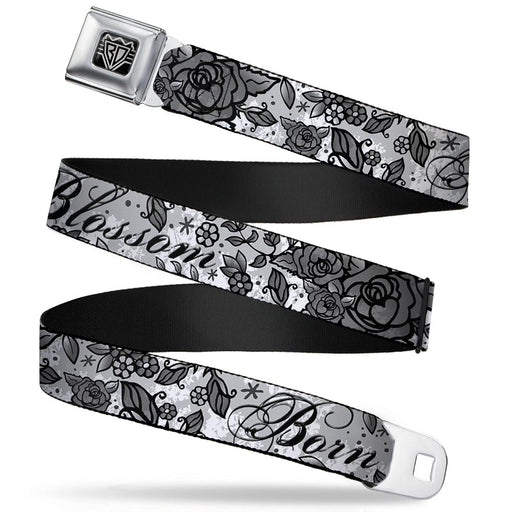 BD Wings Logo CLOSE-UP Full Color Black Silver Seatbelt Belt - Born to Blossom Black/White Webbing Seatbelt Belts Buckle-Down   