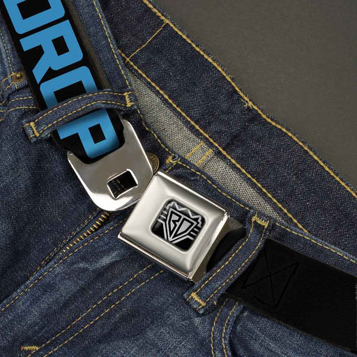 BD Wings Logo CLOSE-UP Full Color Black Silver Seatbelt Belt - DROP BASS NOT BOMBS Black/Blue/Yellow/Purple/Green Webbing Seatbelt Belts Buckle-Down   