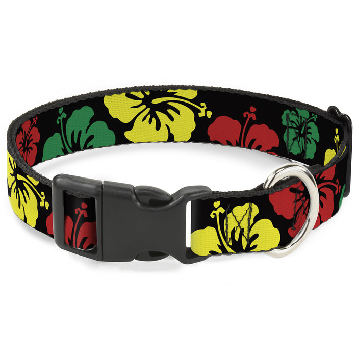Plastic Clip Collar - Hibiscus CLOSE-UP Black/Green/Yellow/Red Plastic Clip Collars Buckle-Down   