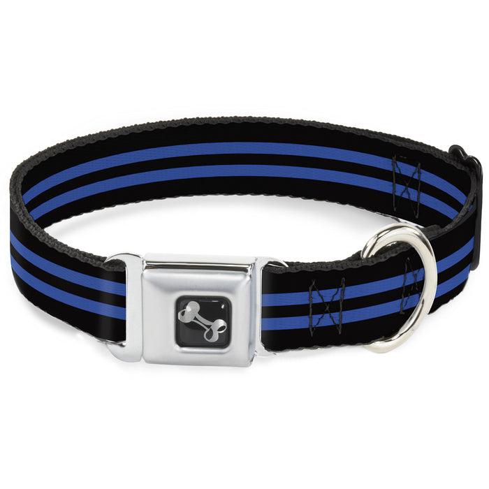 Dog Bone Seatbelt Buckle Collar - Stripe Black/Blue Seatbelt Buckle Collars Buckle-Down   