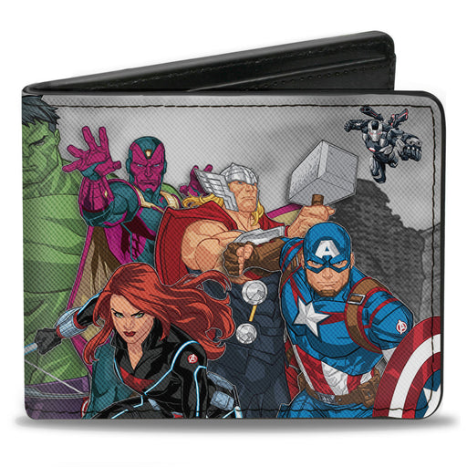 MARVEL AVENGERS Bi-Fold Wallet - Avengers 11-Character Group Pose Buildings Grays Bi-Fold Wallets Marvel Comics   