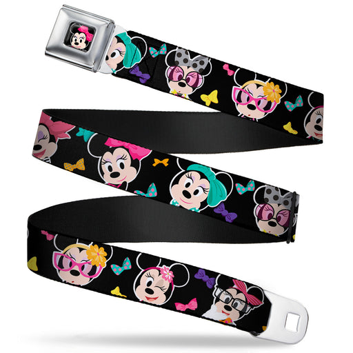 Mini Minnie Mouse Face CLOSE-UP Full Color Black Seatbelt Belt - Mini Minnie Expressions/Bows Black/Multi Color Webbing Seatbelt Belts Disney   