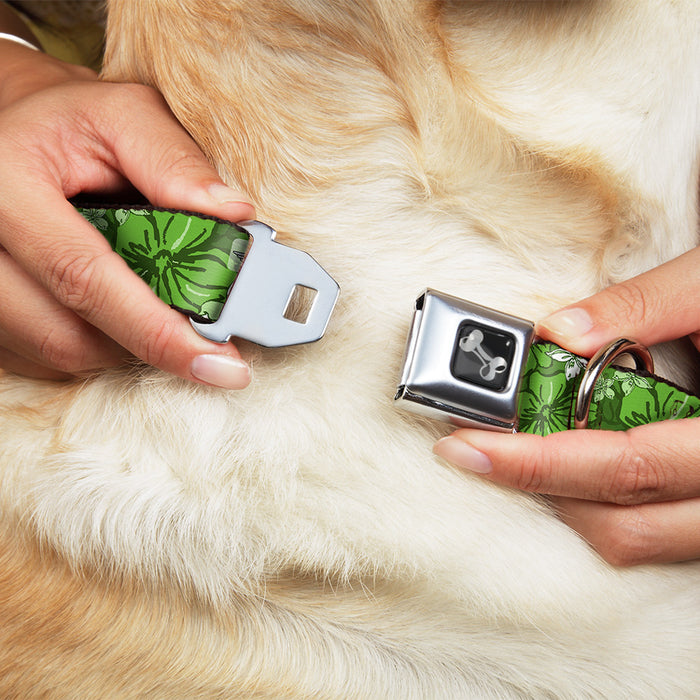 Dog Bone Seatbelt Buckle Collar - Hibiscus Collage Green Shades Seatbelt Buckle Collars Buckle-Down   