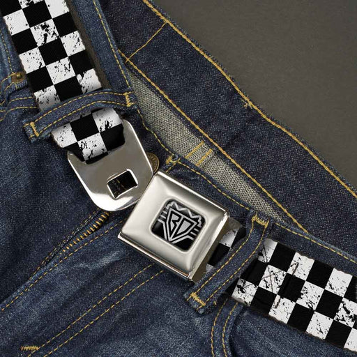 BD Wings Logo CLOSE-UP Full Color Black Silver Seatbelt Belt - Checker Weathered2 Black/White Webbing Seatbelt Belts Buckle-Down   