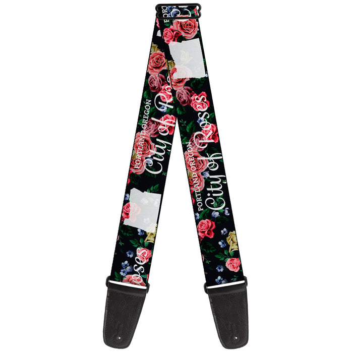 Guitar Strap - Oregon Silhouette PORTLAND OREGON-CITY OF ROSES Roses White Guitar Straps Buckle-Down   