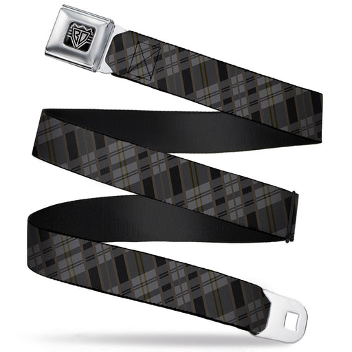 BD Wings Logo CLOSE-UP Full Color Black Silver Seatbelt Belt - Plaid Gray/Black/Brown Webbing Seatbelt Belts Buckle-Down   