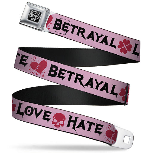 BD Wings Logo CLOSE-UP Full Color Black Silver Seatbelt Belt - Love/Hate/Betrayal Pink/Black/Fuchsia Webbing Seatbelt Belts Buckle-Down   