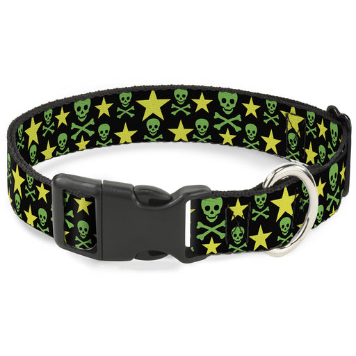 Plastic Clip Collar - Skulls & Stars Black/Green/Yellow Plastic Clip Collars Buckle-Down   