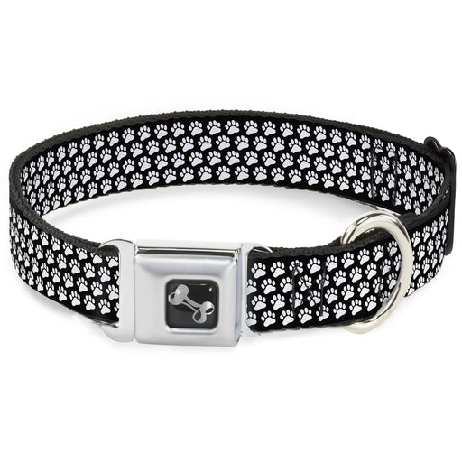 Dog Bone Seatbelt Buckle Collar - Paw Print Black/White Seatbelt Buckle Collars Buckle-Down   