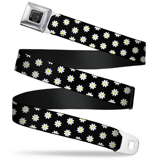 BD Wings Logo CLOSE-UP Full Color Black Silver Seatbelt Belt - Daisies Scattered Black/White/Yellow Webbing Seatbelt Belts Buckle-Down   
