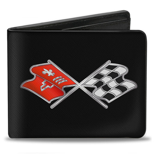Bi-Fold Wallet - Corvette C3 Crossed Flags Logo Black Bi-Fold Wallets GM General Motors   