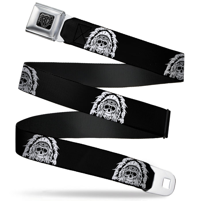 BD Wings Logo CLOSE-UP Full Color Black Silver Seatbelt Belt - Native American Skull Black/White Webbing Seatbelt Belts Buckle-Down   