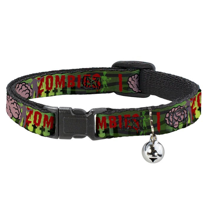 Cat Collar Breakaway - I "Brain" ZOMBIES Black Green Red Breakaway Cat Collars Buckle-Down   