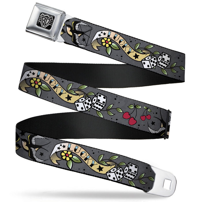 BD Wings Logo CLOSE-UP Full Color Black Silver Seatbelt Belt - Lucky Gray Webbing Seatbelt Belts Buckle-Down   