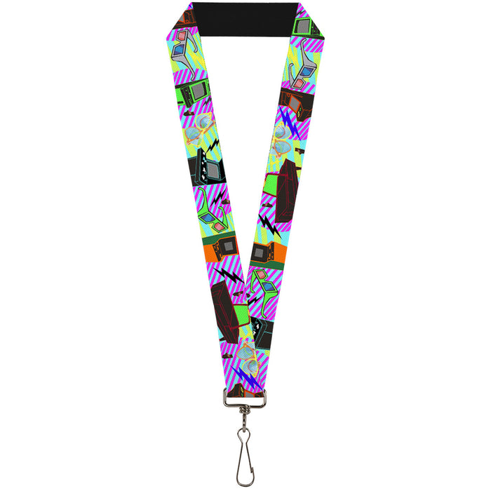 Lanyard - 1.0" - Eighties Arcade Multi Neon Stripes Lanyards Buckle-Down   