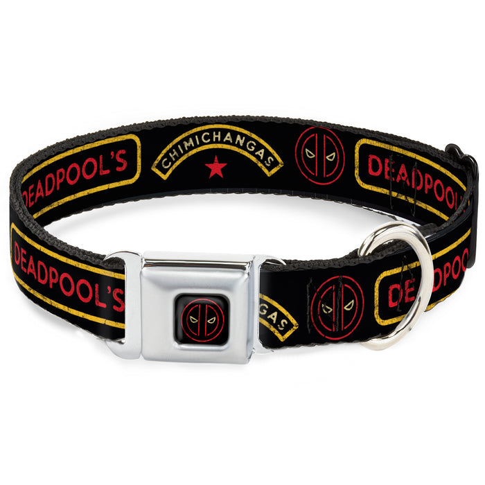 Deadpool Logo Outline Full Color Black/Red/White Seatbelt Buckle Collar - DEADPOOL'S CHIMICHANGAS and Logo Black/Gold/Red Seatbelt Buckle Collars Marvel Comics   