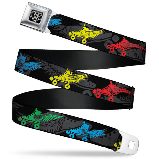 BD Wings Logo CLOSE-UP Full Color Black Silver Seatbelt Belt - Roller Skates Black/Gray/Multi Color Webbing Seatbelt Belts Buckle-Down   